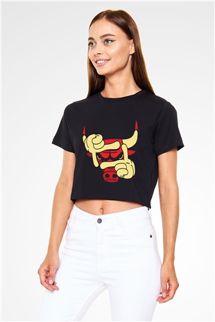 Chicago Bulls Siyah Crop Top Tişört