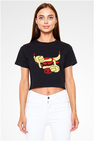 Chicago Bulls Siyah Crop Top Tişört
