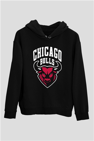 Chicago Bulls Siyah Unisex Kapüşonlu Sweatshirt
