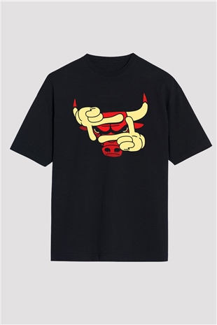 Chicago Bulls Siyah Unisex Oversize Tişört T-Shirt