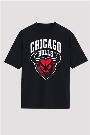 Chicago Bulls Siyah Unisex Oversize Tişört T-Shirt