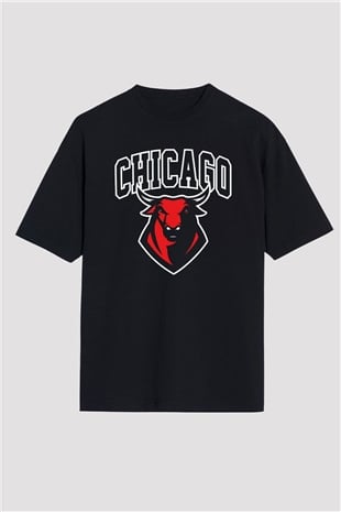 Chicago Bulls Siyah Unisex Oversize Tişört T-Shirt
