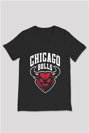 Chicago Bulls Siyah Unisex V Yaka Tişört