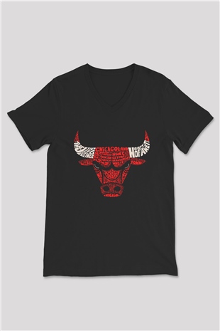 Chicago Bulls Siyah Unisex V Yaka Tişört