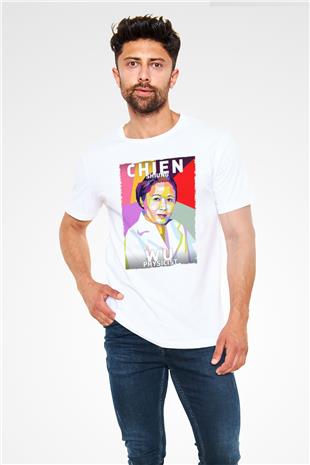 Chien Shung Wu Baskılı Unisex Beyaz Tişört - Tshirt