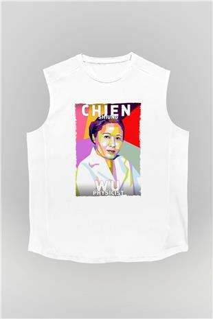 Chien Shung Wu Baskılı Unisex Kolsuz Beyaz Tişört - Tshirt