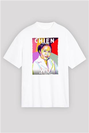 Chien Shung Wu Baskılı Unisex Oversize Beyaz Tişört - Tshirt