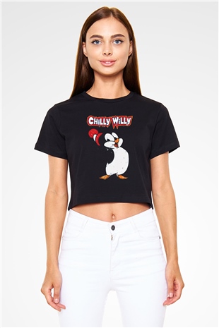 Chilly Willy Siyah   Crop Top Tişört