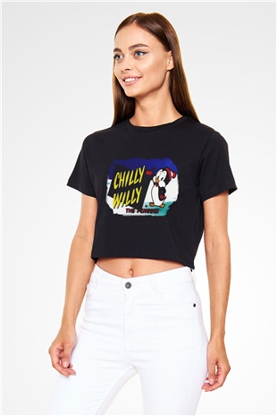 Chilly Willy Siyah Crop Top Tişört