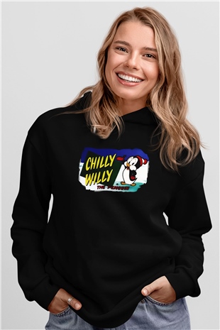 Chilly Willy Siyah Unisex Kapüşonlu Sweatshirt