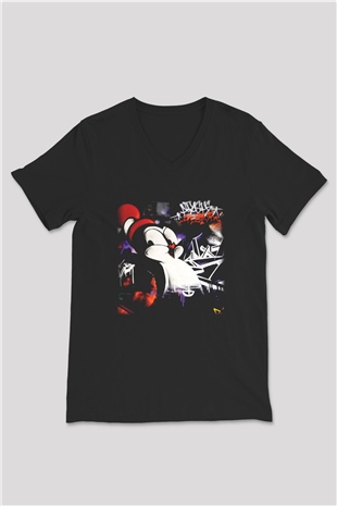 Chilly Willy Siyah Unisex V Yaka Tişört