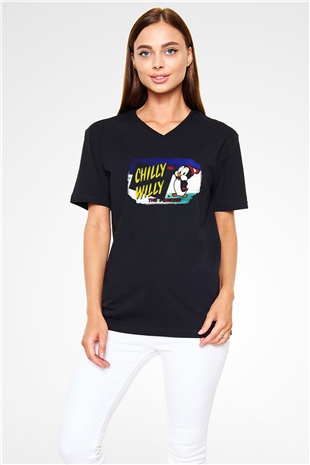 Chilly Willy Siyah Unisex V Yaka Tişört