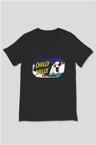 Chilly Willy Siyah Unisex V Yaka Tişört