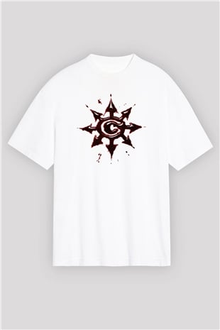Chimaira Baskılı Unisex Beyaz Oversize Tişört