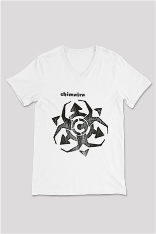 Chimaira Beyaz Unisex V Yaka Tişört