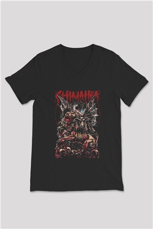 Chimaira Siyah Unisex V Yaka Tişört T-Shirt