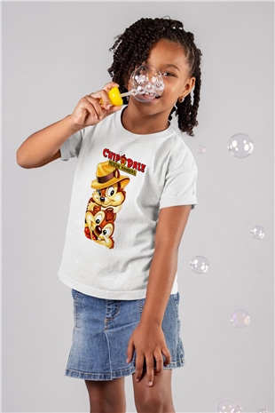 Chipn Dale Rescue Rangers Baskılı Beyaz Unisex Çocuk Tişört