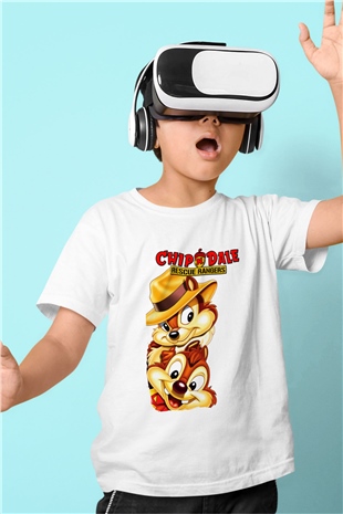 Chipn Dale Rescue Rangers Baskılı Beyaz Unisex Çocuk Tişört