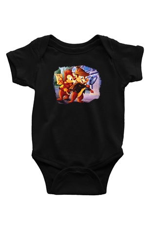 Chipn Dale Rescue Rangers Baskılı Siyah Bebek Body - Zıbın