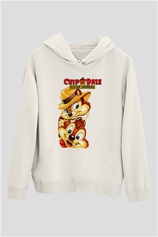Chipn Dale Rescue Rangers Beyaz Unisex Kapşonlu Sweatshirt