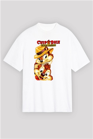 Chipn Dale Rescue Rangers Beyaz Unisex Oversize Tişört
