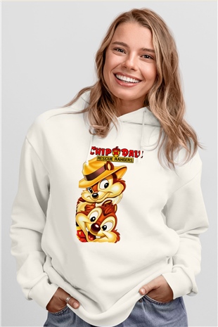 Chipn Dale Rescue Rangers Beyaz Unisex Kapşonlu Sweatshirt