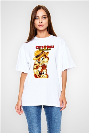 Chipn Dale Rescue Rangers Beyaz Unisex Oversize Tişört