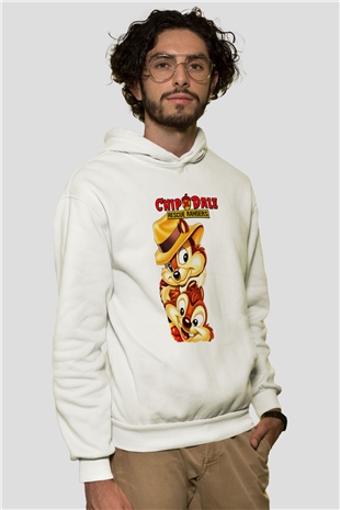 Chipn Dale Rescue Rangers Beyaz Unisex Kapşonlu Sweatshirt