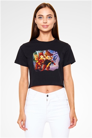Chipn Dale Rescue Rangers Siyah Crop Top Tişört