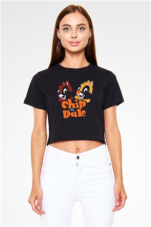 Chipn Dale Rescue Rangers Siyah   Crop Top Tişört