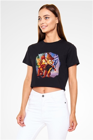 Chipn Dale Rescue Rangers Siyah Crop Top Tişört