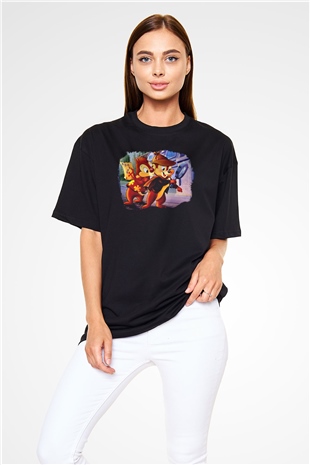 Chipn Dale Rescue Rangers Siyah Unisex Oversize Tişört