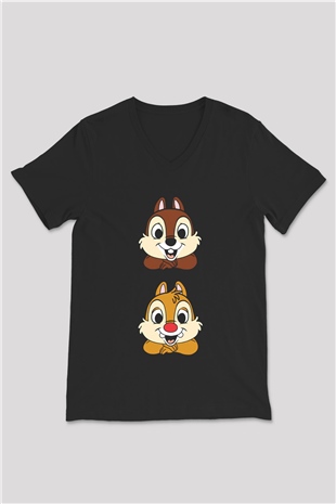 Chipn Dale Rescue Rangers Siyah Unisex  V Yaka Tişört