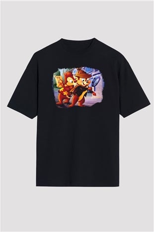 Chipn Dale Rescue Rangers Siyah Unisex Oversize Tişört