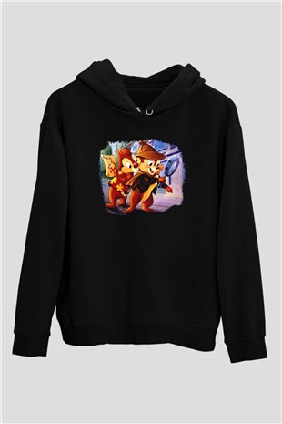 Chipn Dale Rescue Rangers Siyah Unisex Kapüşonlu Sweatshirt