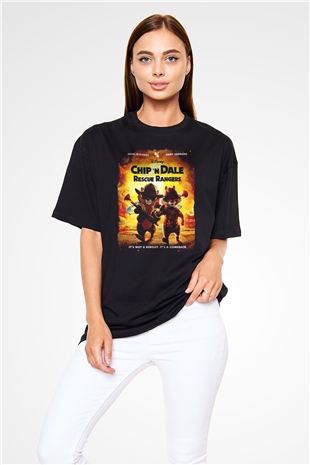 Chipn Dale Rescue Rangers Siyah Oversize Tişört