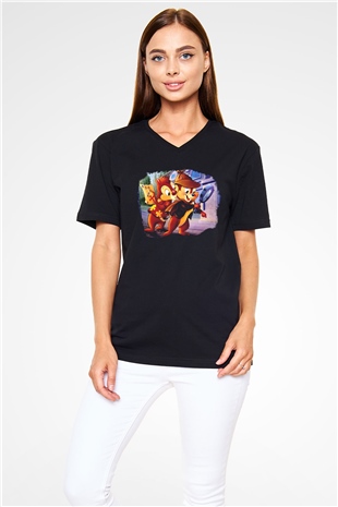 Chipn Dale Rescue Rangers Siyah Unisex V Yaka Tişört
