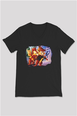 Chipn Dale Rescue Rangers Siyah Unisex V Yaka Tişört