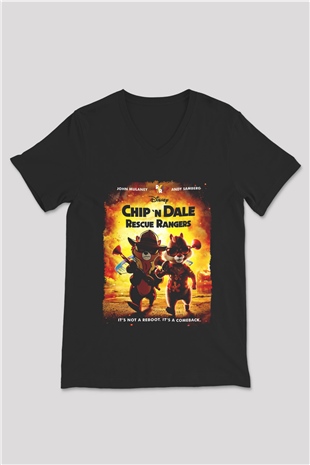 Chipn Dale Rescue Rangers Siyah Unisex  V Yaka Tişört