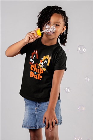Chipn Dale Rescue Rangers Siyah Unisex  Çocuk Tişört