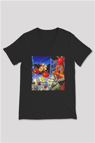 Chipn Dale Rescue Rangers Siyah Unisex  V Yaka Tişört