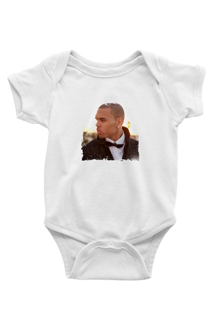 Chris Brown Baskılı Unisex Beyaz Bebek Body - Zıbın