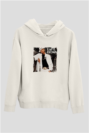 Chris Brown Baskılı Unisex Beyaz Kapüşonlu Sweatshirt