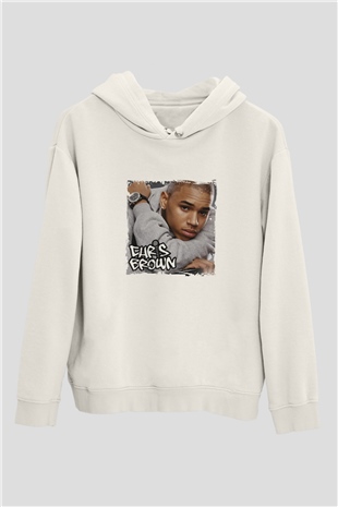 Chris Brown Baskılı Unisex Beyaz Kapüşonlu Sweatshirt