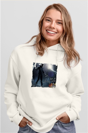 Chris Brown Baskılı Unisex Beyaz Kapüşonlu Sweatshirt
