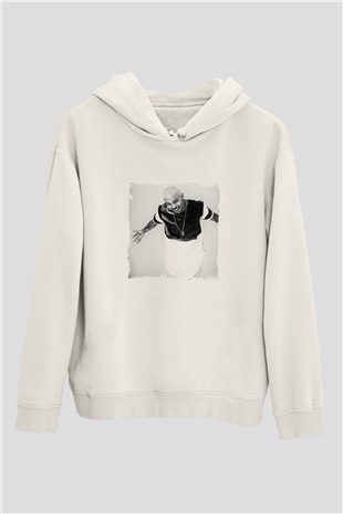 Chris Brown Baskılı Unisex Beyaz Kapüşonlu Sweatshirt