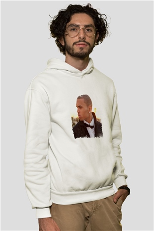 Chris Brown Baskılı Unisex Beyaz Kapüşonlu Sweatshirt