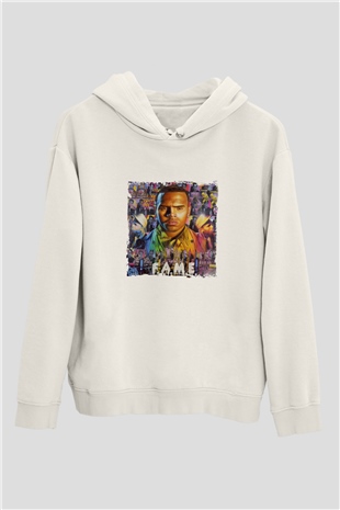 Chris Brown Baskılı Unisex Beyaz Kapüşonlu Sweatshirt
