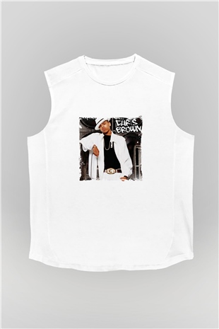 Chris Brown Baskılı Unisex Beyaz Kolsuz Tişört