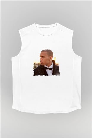 Chris Brown Baskılı Unisex Beyaz Kolsuz Tişört